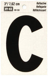 Hy-Ko RV-50/C Reflective Letter, 2-1/2 in W x 4 in H Dimensions, Character: C, 3 in H Character, Black Character, Vinyl, Pack of 10