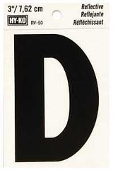 Hy-Ko RV-50/D Reflective Letter, 2-1/2 in W x 4 in H Dimensions, Character: D, 3 in H Character, Black Character, Vinyl, Pack of 10