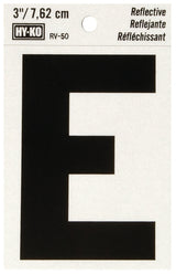 Hy-Ko RV-50/E Reflective Letter, 2-1/2 in W x 4 in H Dimensions, Character: E, 3 in H Character, Black Character, Vinyl, Pack of 10