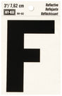 Hy-Ko RV-50/F Reflective Letter, 2-1/2 in W x 4 in H Dimensions, Character: F, 3 in H Character, Black Character, Vinyl, Pack of 10