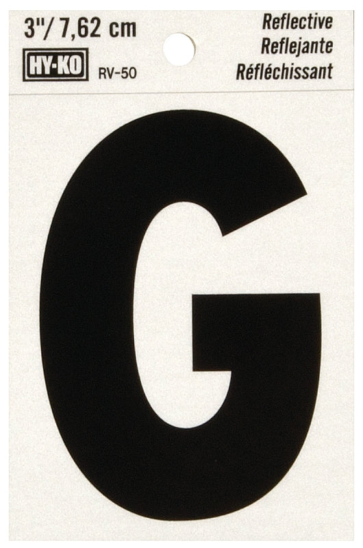Hy-Ko RV-50 Series RV-50/G Self-Adhesive Reflective Letter, Character: G, 3 in H Character, Black Character, Vinyl, Pack of 10