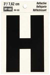 Hy-Ko RV-50/H Reflective Letter, 2-1/2 in W x 4 in H Dimensions, Character: H, 3 in H Character, Black Character, Vinyl, Pack of 10