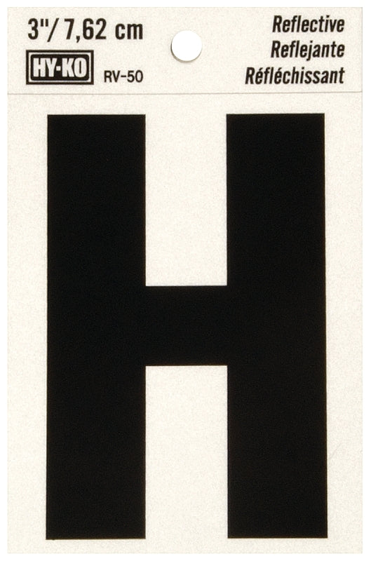 Hy-Ko RV-50/H Reflective Letter, 2-1/2 in W x 4 in H Dimensions, Character: H, 3 in H Character, Black Character, Vinyl, Pack of 10