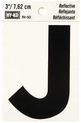 Hy-Ko RV-50/J Reflective Letter, 2-1/2 in W x 4 in H Dimensions, Character: J, 3 in H Character, Black Character, Vinyl, Pack of 10