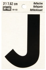 Hy-Ko RV-50/J Reflective Letter, 2-1/2 in W x 4 in H Dimensions, Character: J, 3 in H Character, Black Character, Vinyl, Pack of 10