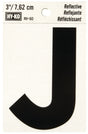 Hy-Ko RV-50/J Reflective Letter, 2-1/2 in W x 4 in H Dimensions, Character: J, 3 in H Character, Black Character, Vinyl, Pack of 10