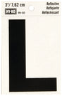 Hy-Ko RV-50/L Reflective Letter, 2-1/2 in W x 4 in H Dimensions, Character: L, 3 in H Character, Black Character, Vinyl, Pack of 10