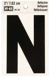 Hy-Ko RV-50/N Reflective Letter, 2-1/2 in W x 4 in H Dimensions, Character: N, 3 in H Character, Black Character, Vinyl, Pack of 10