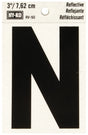 Hy-Ko RV-50/N Reflective Letter, 2-1/2 in W x 4 in H Dimensions, Character: N, 3 in H Character, Black Character, Vinyl, Pack of 10