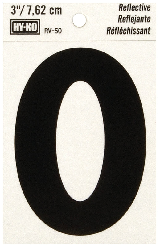 Hy-Ko RV-50 Series RV-50/O Self-Adhesive Reflective Letter, Character: O, 3 in H Character, Black Character, Vinyl, Pack of 10