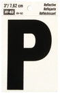 Hy-Ko RV-50/P Reflective Letter, 2-1/2 in W x 4 in H Dimensions, Character: P, 3 in H Character, Black Character, Vinyl, Pack of 10