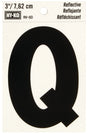 Hy-Ko RV-50/Q Reflective Letter, 2-1/2 in W x 4 in H Dimensions, Character: Q, 3 in H Character, Black Character, Vinyl, Pack of 10