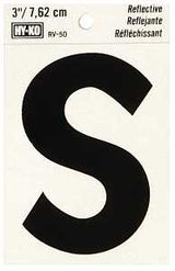 Hy-Ko RV-50/S Reflective Letter, 2-1/2 in W x 4 in H Dimensions, Character: S, 3 in H Character, Black Character, Vinyl, Pack of 10