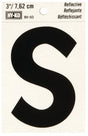 Hy-Ko RV-50/S Reflective Letter, 2-1/2 in W x 4 in H Dimensions, Character: S, 3 in H Character, Black Character, Vinyl, Pack of 10