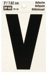 Hy-Ko RV-50/V Reflective Letter, 2-1/2 in W x 4 in H Dimensions, Character: V, 3 in H Character, Black Character, Vinyl, Pack of 10