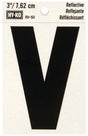 Hy-Ko RV-50/V Reflective Letter, 2-1/2 in W x 4 in H Dimensions, Character: V, 3 in H Character, Black Character, Vinyl, Pack of 10