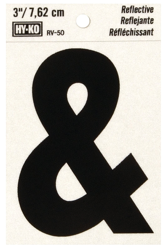 Hy-Ko RV-50 Series RV-50/& Self-Adhesive Reflective Sign, Character: &, 3 in H Character, Black Character, Vinyl, Pack of 10