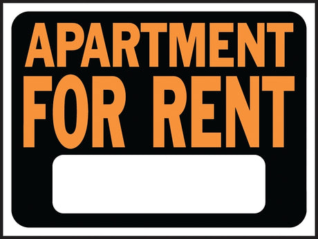 Hy-Ko Hy-Glo Series 3001 Identification Sign, Rectangular, APARTMENT FOR RENT, Fluorescent Orange Legend, Plastic, Pack of 10