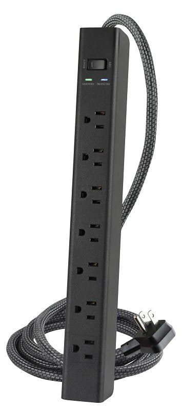 Powerzone ORPBSF405 Surge Strip, 4 ft L Cable, 7-Socket, Black