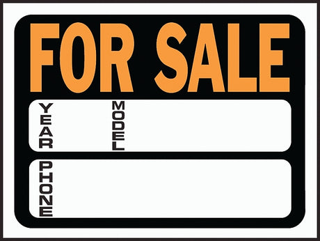 Hy-Ko Hy-Glo Series 3031 Identification Sign, FOR SALE, Fluorescent Orange Legend, Black Background, Plastic, Pack of 10