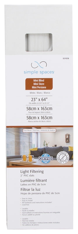 Simple Spaces FWMB-8 Blind, 64 in L, 23 in W, Faux Wood, White, Pack of 2