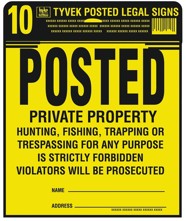 Hy-Ko PP-1 Legal Sign Kit, Square, Black Legend, Yellow Background, Tyvek, 11 in H x 11 in W Dimensions