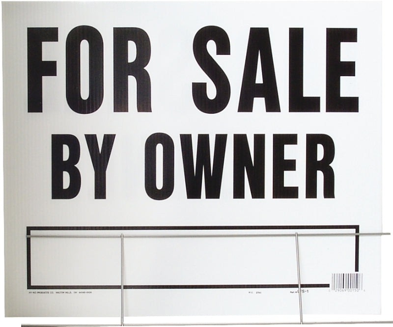 Hy-Ko LFS-1 Lawn Sign, For Sale By Owner, Black Legend, White Background, Plastic, 19 in H x 24 in W Dimensions, Pack of 5
