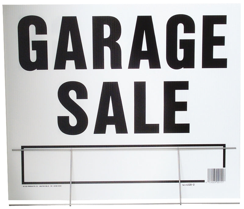 Hy-Ko LGS-2 Lawn Sign, Garage Sale, Black Legend, White Background, Plastic, 19 in H x 24 in W Dimensions, Pack of 5