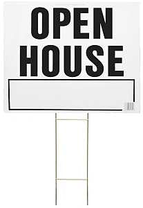 Hy-Ko LOH-3 Lawn Sign, OPEN HOUSE, Black Legend, White Background, Plastic, 19 in H x 24 in W Dimensions, Pack of 5
