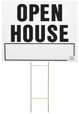 Hy-Ko LOH-3 Lawn Sign, OPEN HOUSE, Black Legend, White Background, Plastic, 19 in H x 24 in W Dimensions, Pack of 5