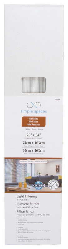 Simple Spaces FWMB-10 Blind, 64 in L, 29 in W, Faux Wood, White, Pack of 2