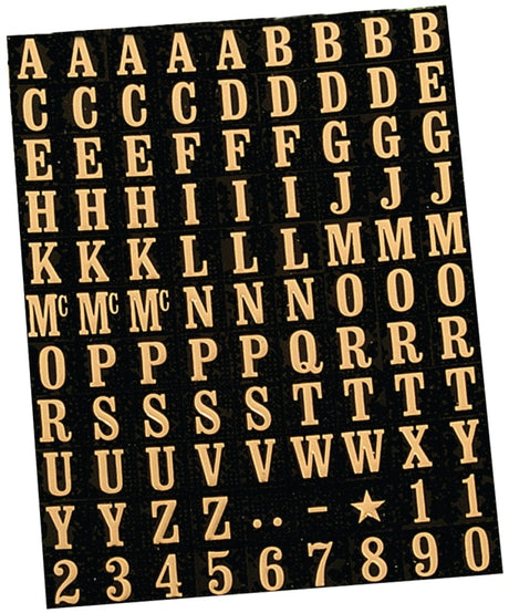 Hy-Ko MM-1 Packaged Number and Letter Set, Character: 0 to 9, A to Z, -!, 5/16 in H Character, Gold Character, Mylar, Pack of 10