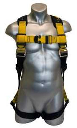 Guardian Fall Protection 37101 Full Body Harness, M/L, 130 to 420 lb, Black/Yellow, Spring Loaded Adjuster Torso Buckle