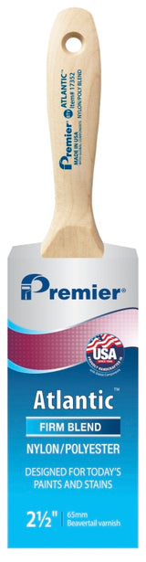 Premier Atlantic 17352 Paint Brush, 2-1/2 in W, Beavertail Varnish Brush, 2-15/16 in L Bristle, Nylon/Polyester Bristle