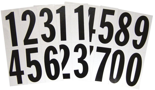 Hy-Ko MM-23N Packaged Number Set, 5-1/4 in W x 9 in H Dimensions, 3 in H Character, Black Character, White Background, Pack of 10