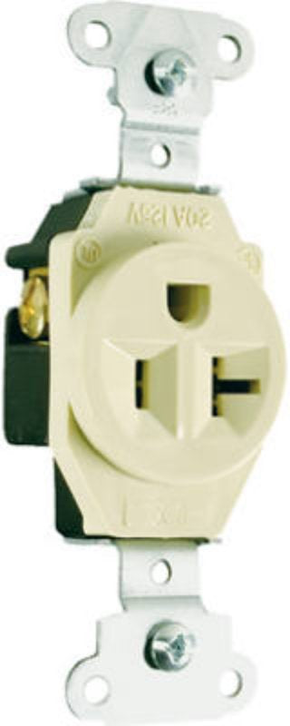 Legrand 5351ICC8 Heavy-Duty Single Receptacle, 2 -Pole, 125 VAC, 20 A, Side Wiring, NEMA: NEMA 5-20R, Ivory
