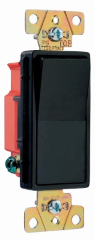 Pass & Seymour 2621BKCC8 Decorator Switch, 20 A, 120/277 VAC, SPST, Back Wire, Side Wire Terminal, Black