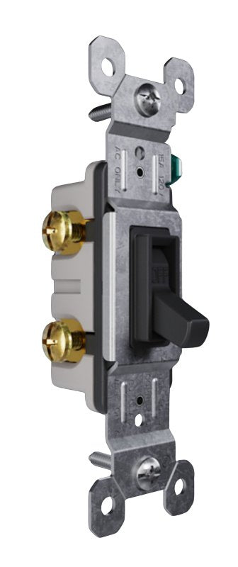 Pass & Seymour 660BKG Toggle Switch, 15 A, 120 VAC, Push Wire Terminal, Thermoplastic Housing Material, Black, Pack of 10