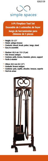 Simple Spaces CPO90501AC3L Tool Set with Stand, Steel, Antique Bronze, Antique Bronze, 5-Piece
