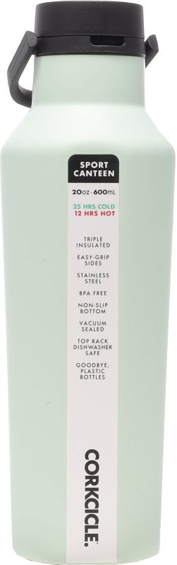 Corkcicle Classic Sport Canteen Series 2020MSM Water Bottle, 20 oz, Stainless Steel/Silicone, Sage Mist, Leakproof Lid