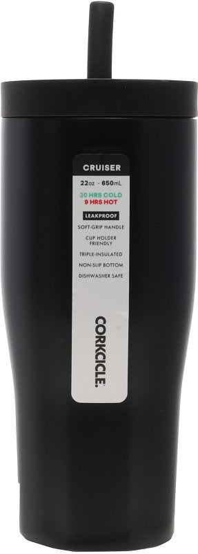 Corkcicle 2222MB Leakproof Tumbler, 22 oz, Twist to Lock Lid, Steel, Matte Black, Insulated