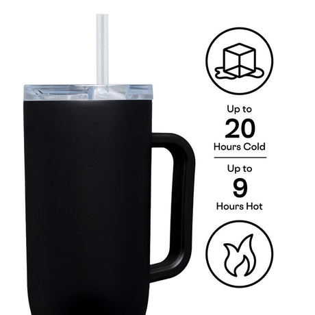 Corkcicle 2240MB Tumbler, 40 oz, Sip Plus Straw Lid, Steel, Matte Black, Insulated