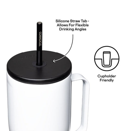 Corkcicle Go Cup XL Series 2830GW Tumbler, 30 oz, Stainless Steel, Gloss White, Insulated