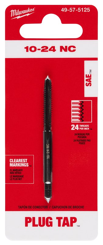 Milwaukee 49-57-5125 Straight Flute Plug Tap, 10-24 Thread, Coarse Thread, HCS
