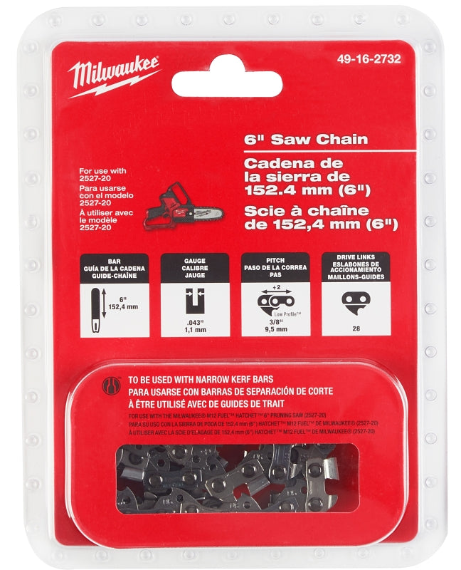 Milwaukee 49-16-2732 Chainsaw Chain, 0.043 in, 3/8 in TPI/Pitch, 28-Link