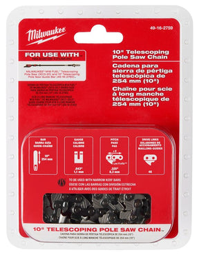 Milwaukee M18 49-16-2759 Telescoping Pole Saw Chain, 10 ft L Bar, 0.043 in Gauge, 0.325 TPI/Pitch, 46-Link