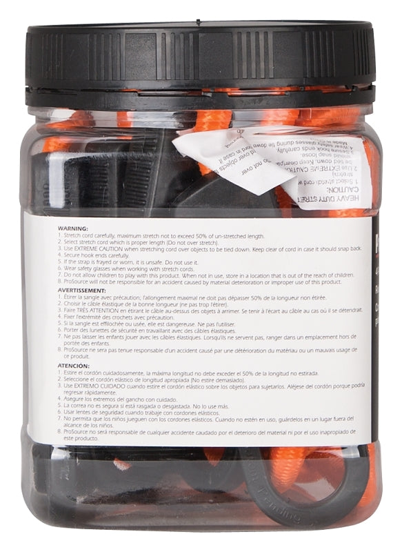 ProSource FH4034 Stretch Cord, 9 mm Dia, 48 in L, Polypropylene, Orange, Hook End, Pack of 12