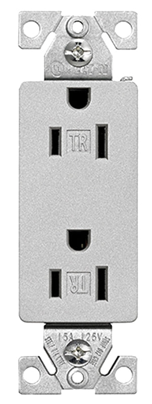 Eaton Wiring Devices TR1107SG-SP-L Duplex Receptacle, PVC, Silver Granite, 2-Pole, 15 A, 125 V, Push-in, Side Wiring, Pack of 10