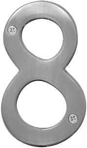 Hy-Ko Prestige Series BR-43SN/8 House Number, Character: 8, 4 in H Character, Nickel Character, Brass, Pack of 3