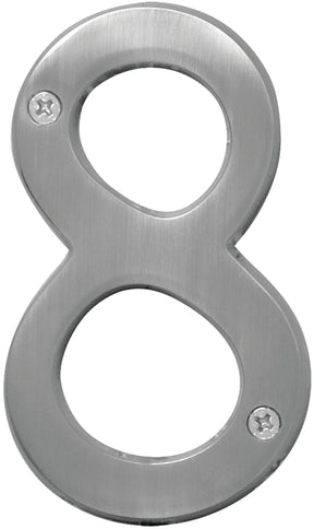 Hy-Ko Prestige Series BR-43SN/8 House Number, Character: 8, 4 in H Character, Nickel Character, Brass, Pack of 3